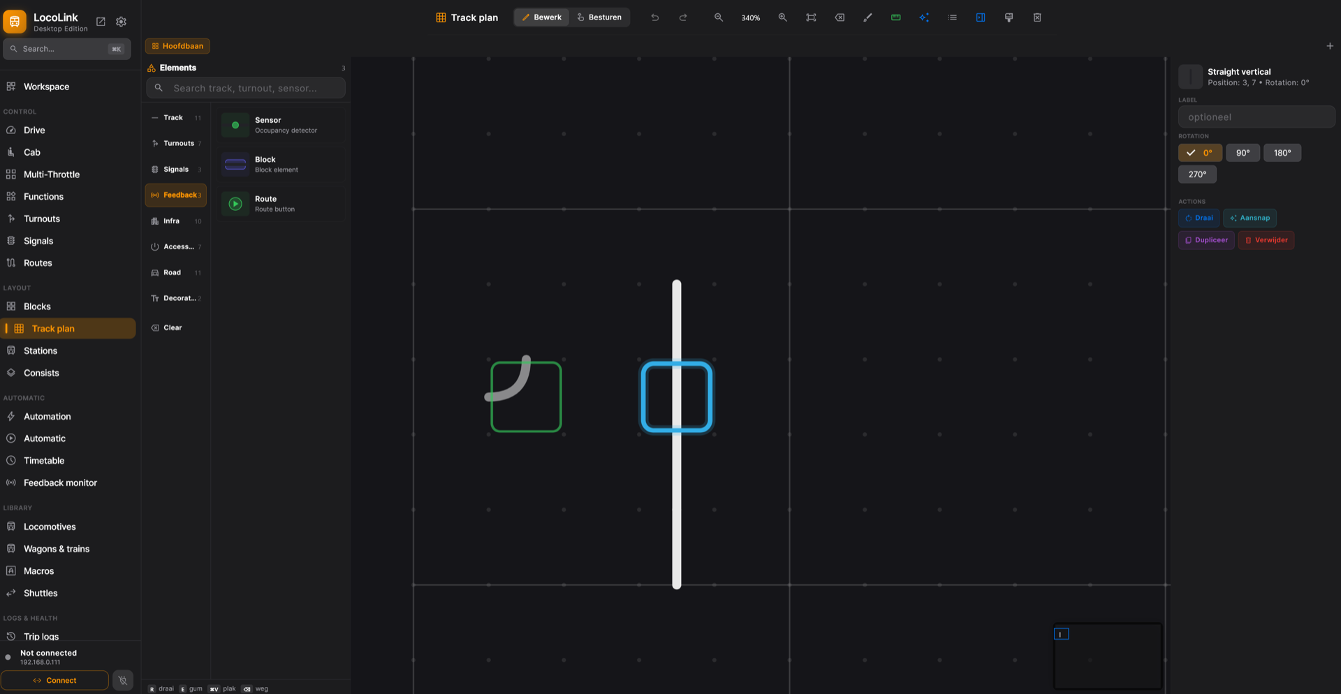 Track Plan editor with Block element selected