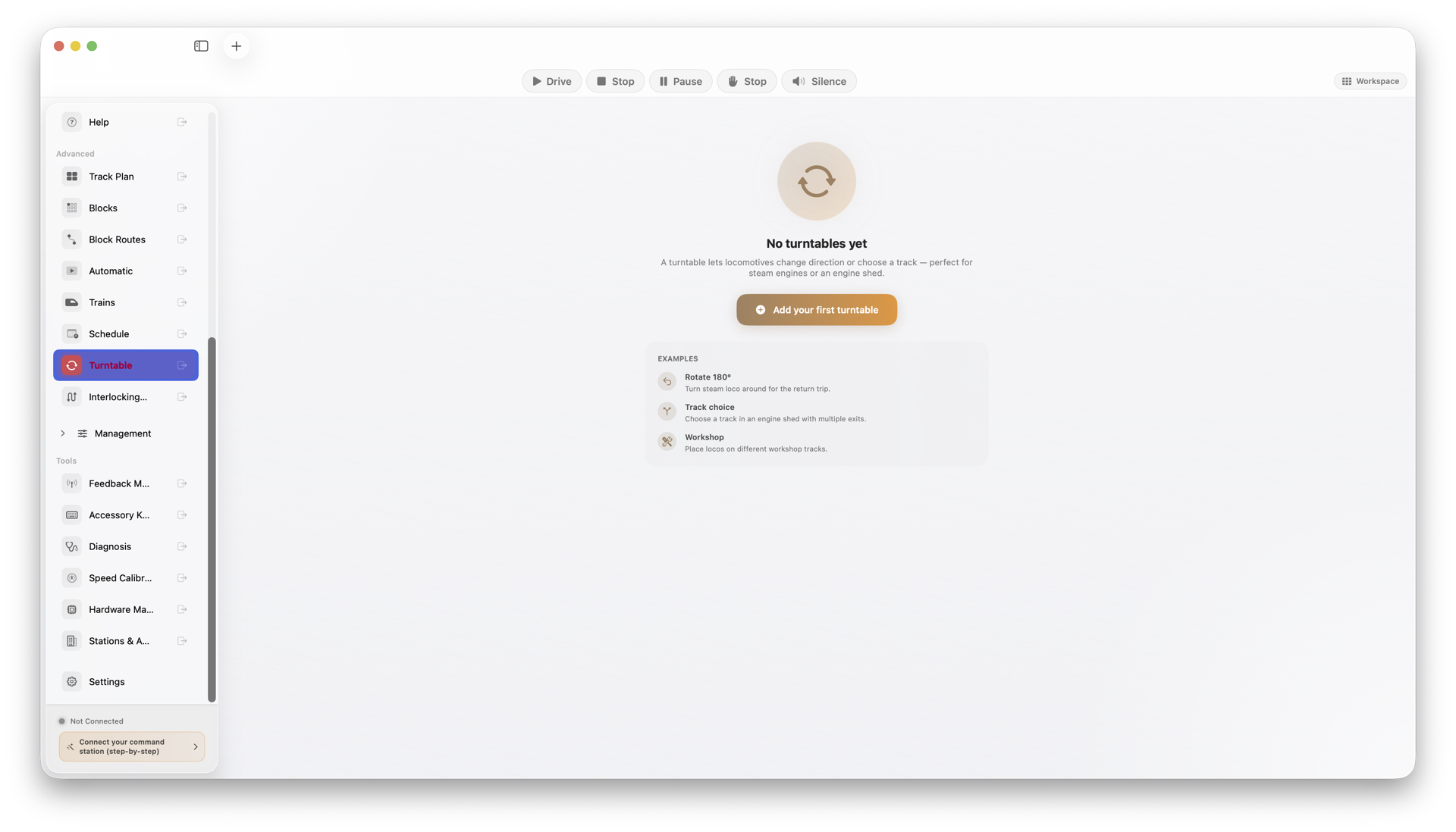 Turntables empty state with examples