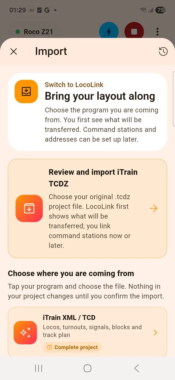 Importation sur un téléphone Android
