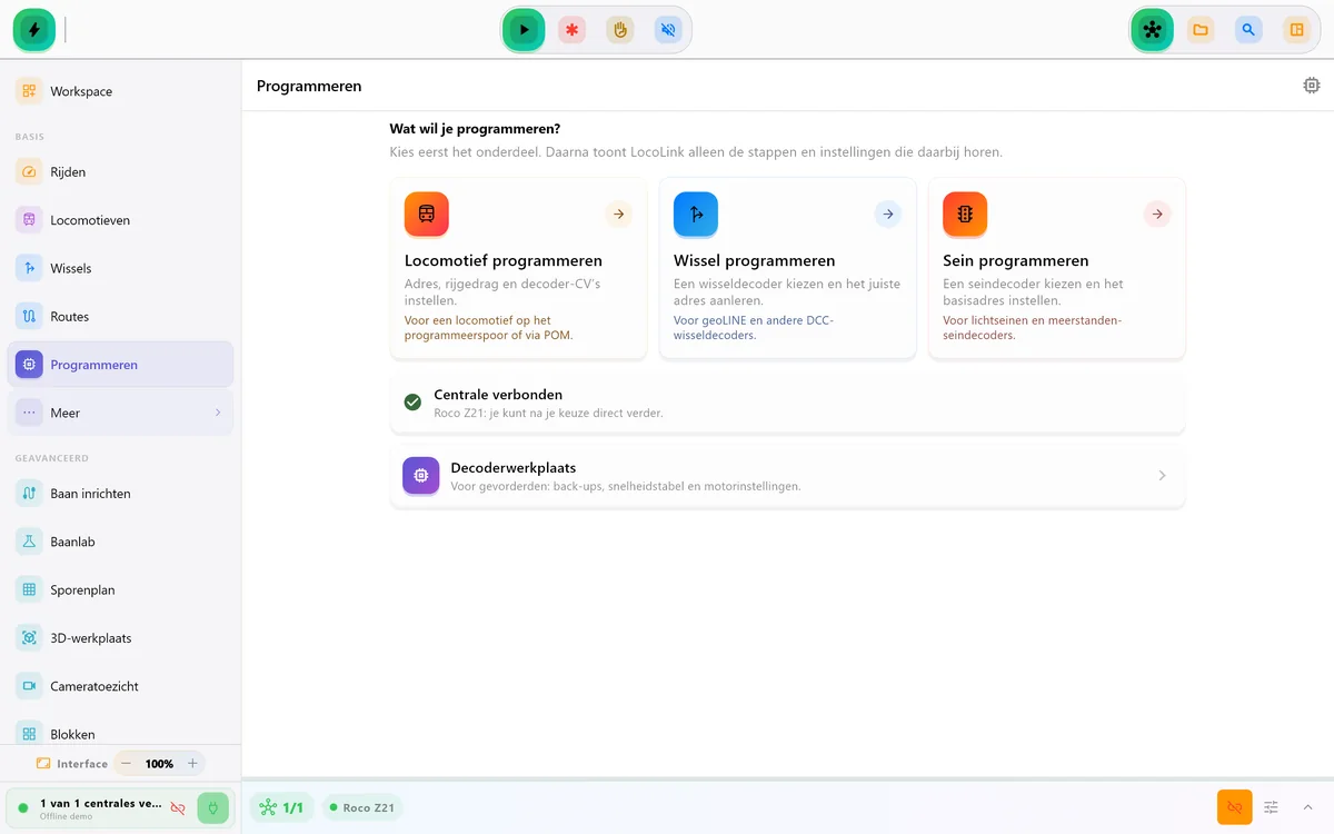 LocoLink DCC decoderprogrammering via een ondersteunde Z21 verbinding